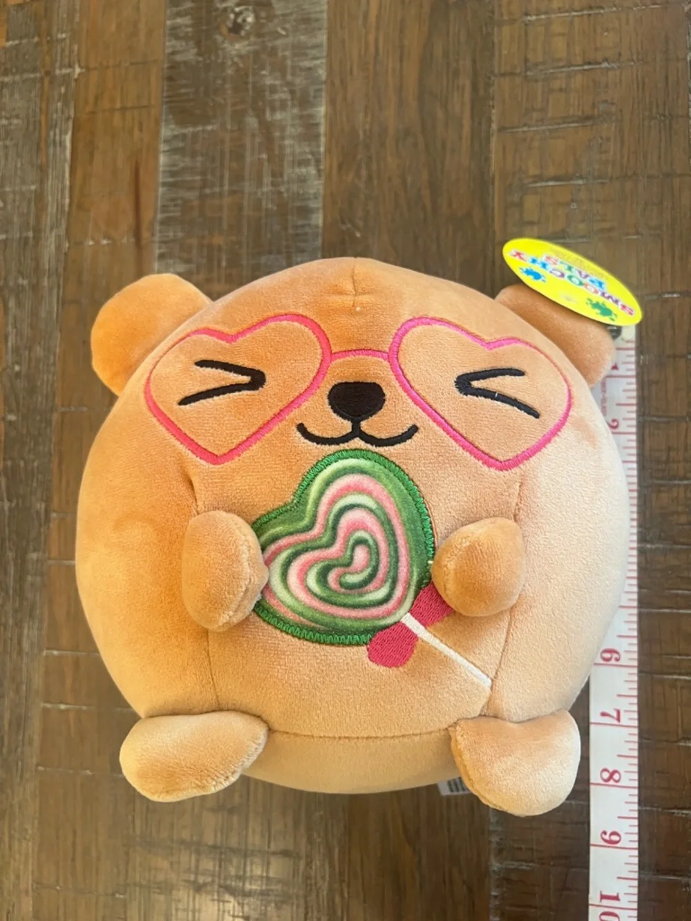 Plush Bear Toy in Light Brown with Pink Heart Glasses